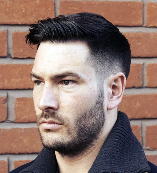 Side-Swept Short Hair with a Low Taper