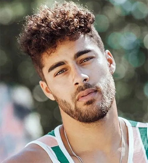 Thick Short Curly Hair with Faded Sides